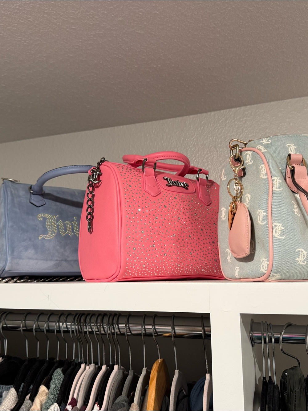 Juicy Couture Hot Pink Crystal Satchel with Chain Accent